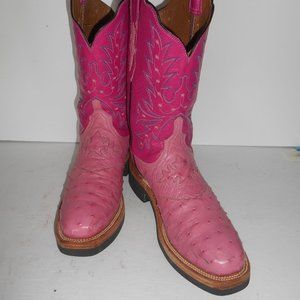Lucchese 2000 Pink & Fuschia Full Quill Ostrich Crepe Sole Boots Size 8 B